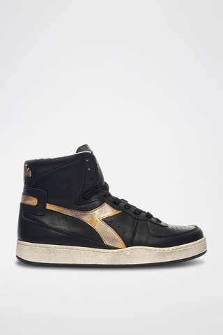 Baskets montantes en cuir New Moon Used - Noir et doré - Diadora