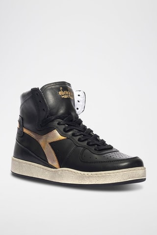 Baskets montantes en cuir New Moon Used - Noir et doré - Diadora