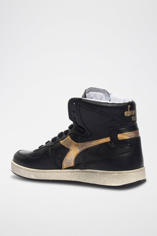 Baskets montantes en cuir New Moon Used - Noir et doré - Diadora