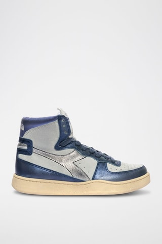 Baskets montantes en cuir Metallic Used - Bleu et argenté - Diadora