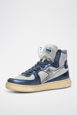 Baskets montantes en cuir Metallic Used - Bleu et argenté - Diadora