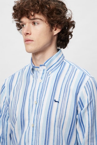 Chemise en lin - Bleu cobalt et blanc - Harmont & Blaine