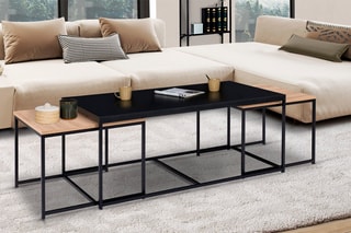 3 tables basses Liverpool - Noir et naturel - 113 x  60 x 45 / 53 x 53 x 40 cm