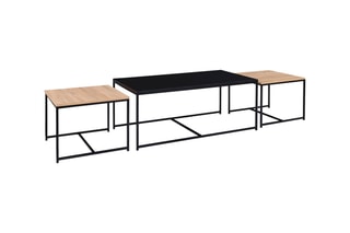 3 tables basses Liverpool - Noir et naturel - 113 x  60 x 45 / 53 x 53 x 40 cm