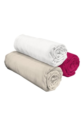 3 draps-housses - Blanc, gris clair et fuchsia