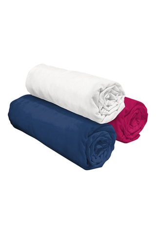 3 draps-housses - Blanc, bleu et fuchsia