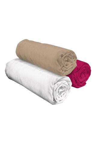 3 draps-housses - Blanc, beige foncé et fuchsia