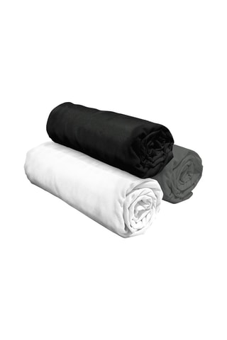 3 draps-housses en coton 57 fils/cm² - Blanc, noir et gris