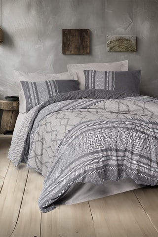 Parure de couette en coton Tonnia - Gris et blanc