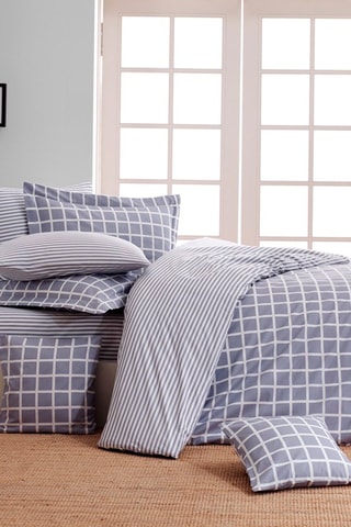 Parure de couette en coton 58 fils/cm² Classic - Blanc et bleu