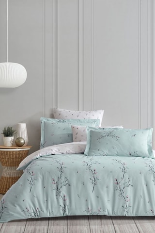 Parure de couette en coton renforcé 57 fils/cm²  Mayda - Vert et blanc