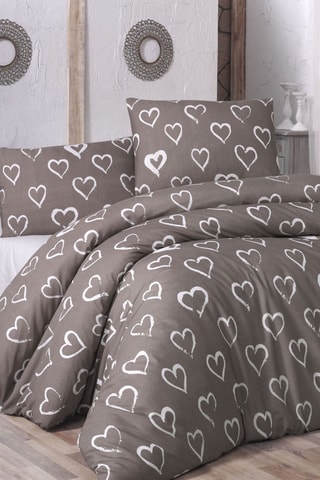 Parure de couette Amour - Marron et blanc