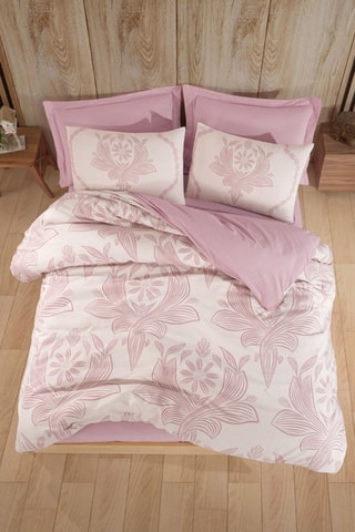 Parure de couette en coton 48 fils/cm² Jumbo - Rose clair et blanc