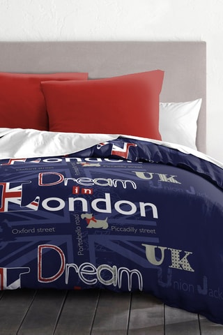 Parure de couette Dream in London - Bleu marine et rouge