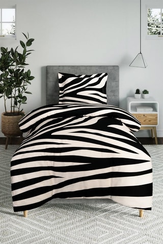 Parure de couette en coton 57 fils/cm² Nuit Africaine - Blanc et noir