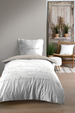 Parure de couette Amourette - Blanc et beige