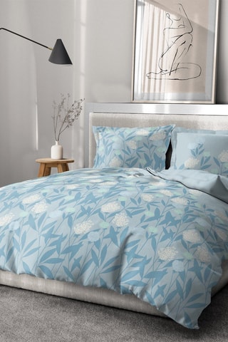 2 parures de couette en coton 57 fils/cm² Tempête florale - Vert et bleu
