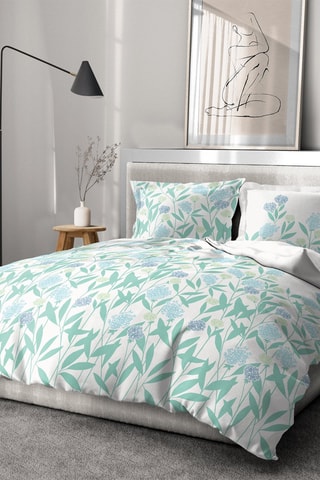 2 parures de couette en coton 57 fils/cm² Tempête florale - Vert et bleu