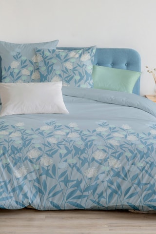 2 parures de couette en coton 57 fils/cm² Tempête florale - Vert et bleu