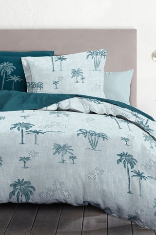 2 parures de couette en coton 57 fils/cm² Tinghir - Blanc, vert et gris