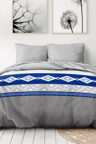 2 parures de couette en microfibre 75 fils/cm² Ajjer et Aoraki - Bleu et gris