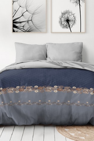 2 parures de couette en microfibre 75 fils/cm² Chapada et Cordoba - Gris et bleu