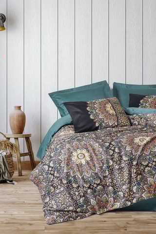 Parure de couette en coton Ornate 120 fils/cm² en satin de coton - Vert et blanc