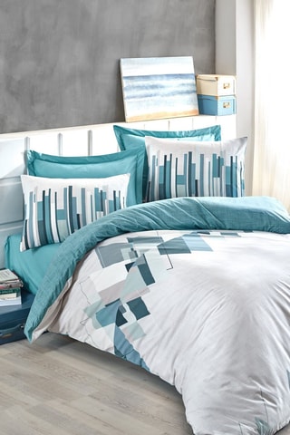Parure de couette Nesto - Turquoise et blanc