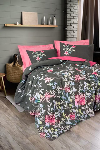 Parure de couette en coton 57 fils/cm² Merlin - Rose et noir