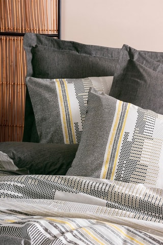 Parure de couette en coton 140 fils/cm² Taron -  Blanc et gris