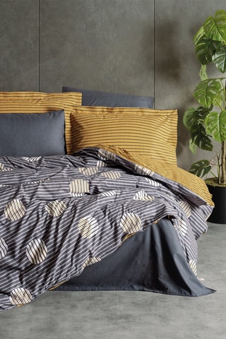 Parure de couette en coton 57 fils/cm² - Gris et jaune