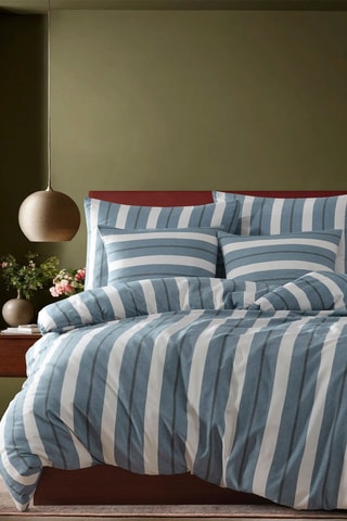 Parure de couette en coton 47 fils/cm² Helsinki - Bleu et blanc