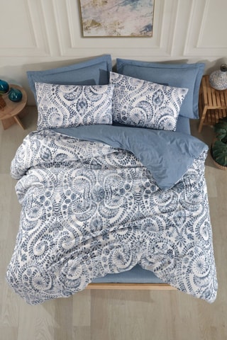 Parure de couette en coton 120 fils/m² Loop - Blanc et bleu
