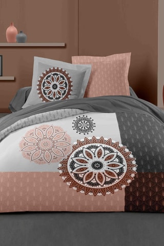 Parure de couette en coton 57 fils/cm² Yucatan - Vieux rose et blanc
