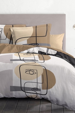 Parure de couette en coton 57 fils/cm² Méli-mélo - Sable et blanc
