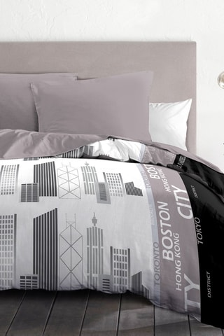 Parure de couette District  - Blanc et taupe