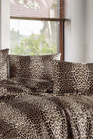 Parure de couette  en coton 127 fils/cm² Leopard - Marron et beige