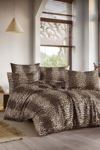 Parure de couette  en coton 127 fils/cm² Leopard - Marron et beige