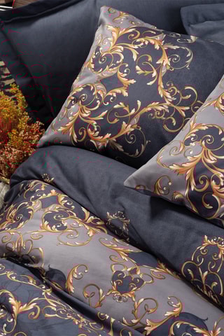 Parure de couette en satin de coton 210 fils/cm² - Bleu foncé et doré