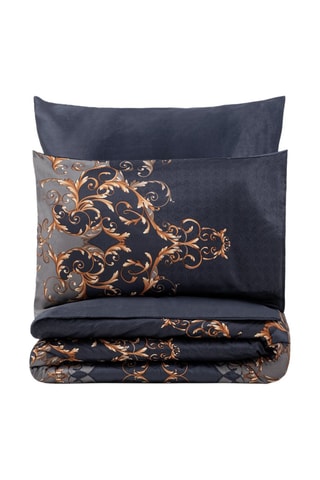 Parure de couette en satin de coton 210 fils/cm² - Bleu foncé et doré