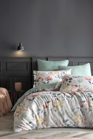 Parure de couette Lily en coton renforcé 120 gr/m² - Blanc et vert