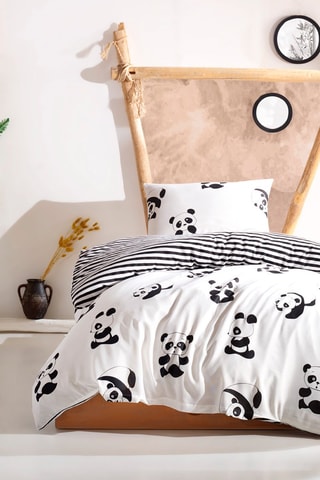 Parure de couette en coton 48 fils/cm² Panda - Blanc 