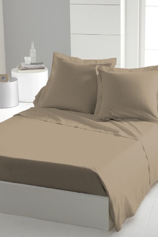2 draps-plats en coton 75 fils/cm² - Bleu et beige foncé