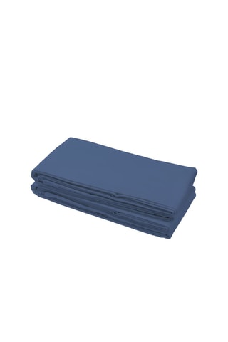 2 draps-plats en coton 75 fils/cm² - Bleu et beige foncé