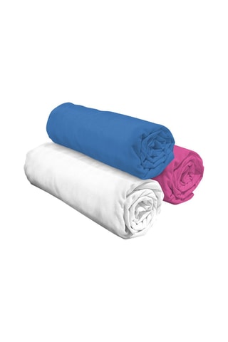 3 draps-housses en coton 57 fils/cm² - Rose et bleu