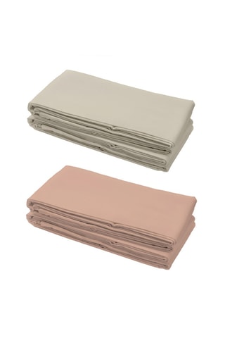 2 draps plats en coton 57 fils/cm² - Rose et beige