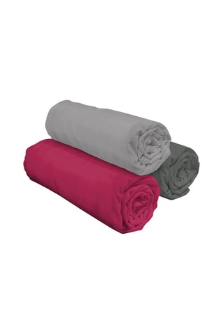 3 draps-housses en coton 57 fils/cm² - Gris et fuchsia