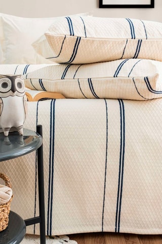 Ensemble couvre-lit - Bleu foncé et beige