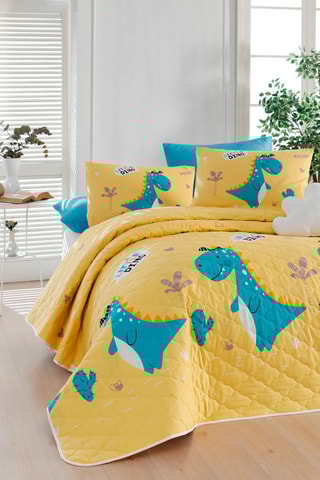 Ensemble couvre-lit en coton 57 fils/cm² Little Dino - Jaune