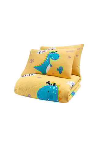Ensemble couvre-lit en coton 57 fils/cm² Little Dino - Jaune